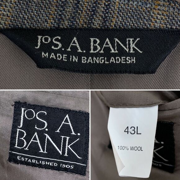 Jos A Bank Wool Sport Coat Jacket Gray Two Button Prince Of Wales Check Mens 43L - Picture 8 of 8